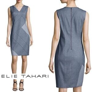 💥SALE💥 Elie Tahari Judith Sleeveless Navy Blue Patch Sheath Dress S (6)